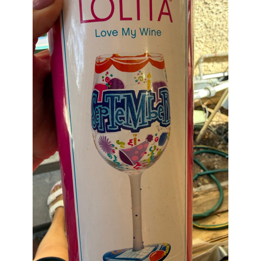 Lolita Wine Glass "Happy September" 15 oz White/Pink - Picture 2 of 4